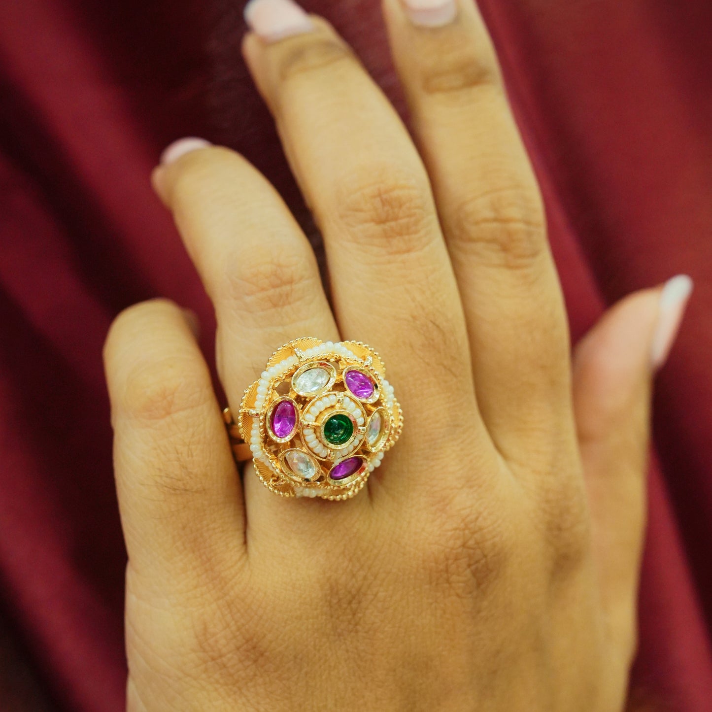 Rajkumari Ring With Pink & White Stones