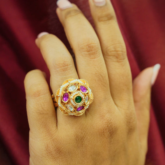 Rajkumari Ring With Pink & White Stones