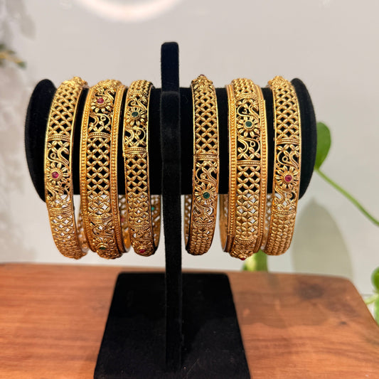 Antique Bangle Set 6 Pcs - Red & Green