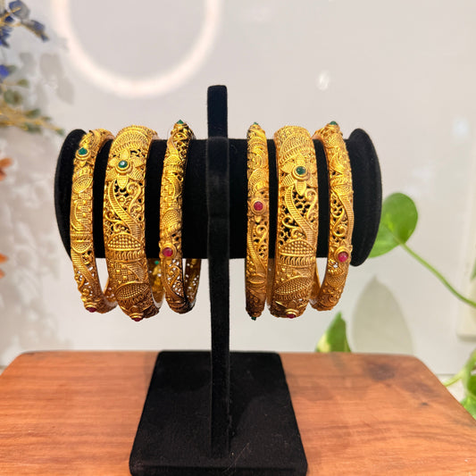 Floral Bangle Set 6 Pcs - Red & Green