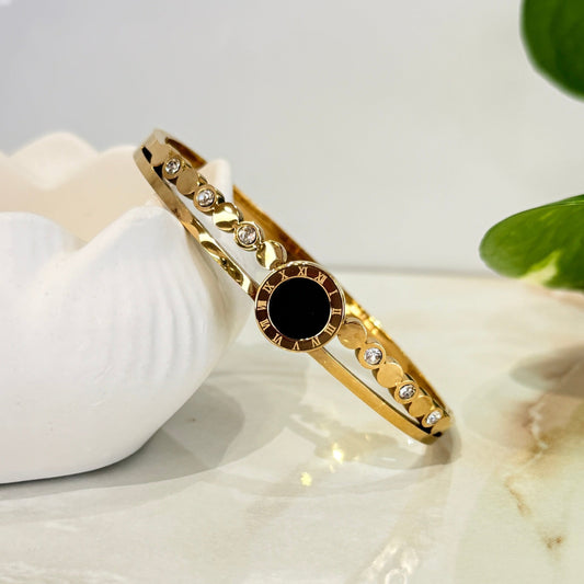 Anti Tarnish Bracelet with Black Dial & Diamonds