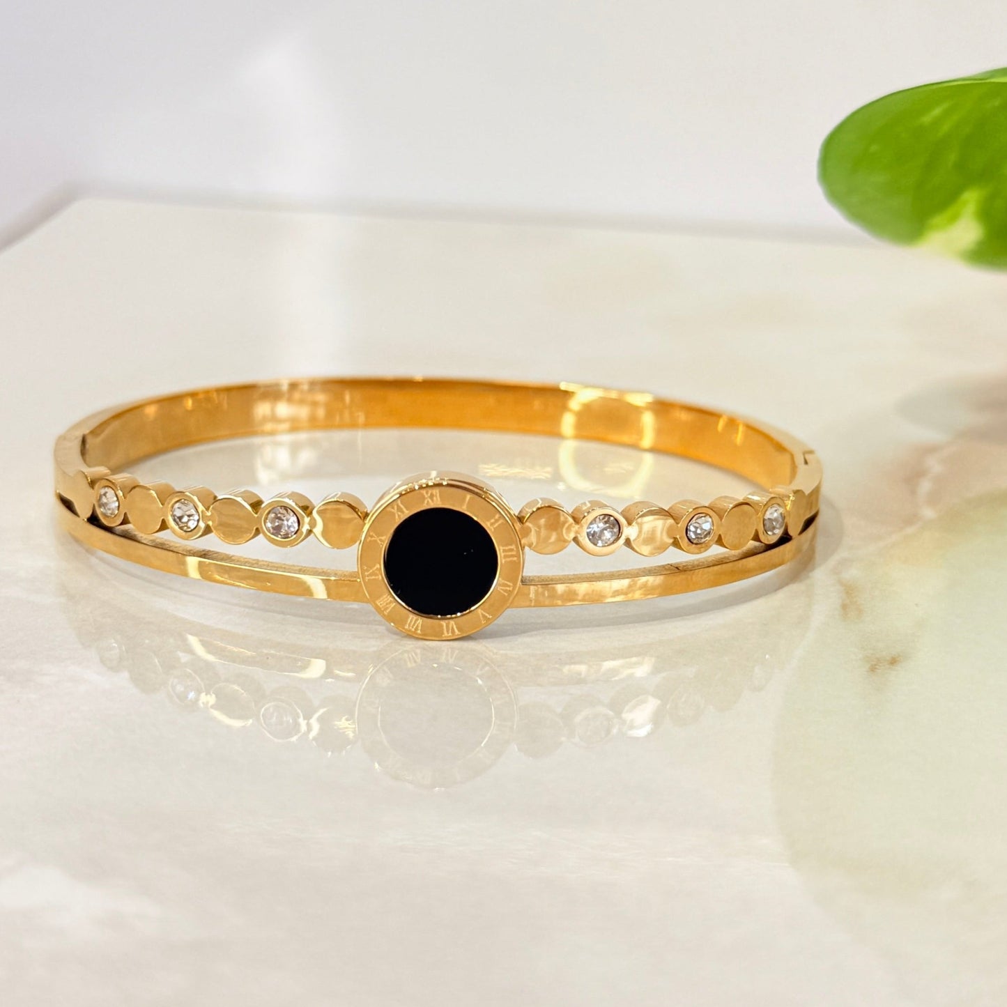 Anti Tarnish Bracelet with Black Dial & Diamonds