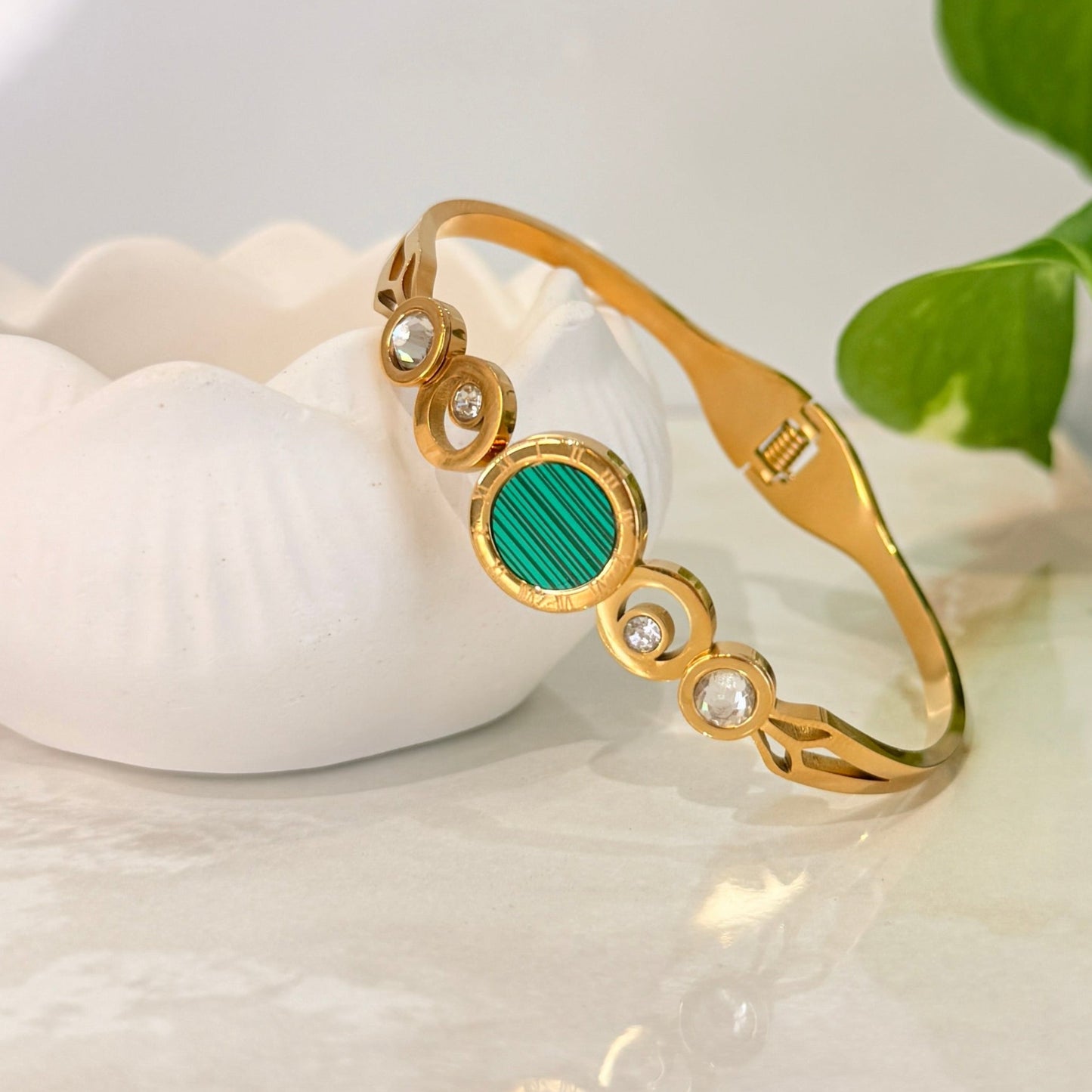 Anti Tarnish Bracelet with Green Dial & Diamonds