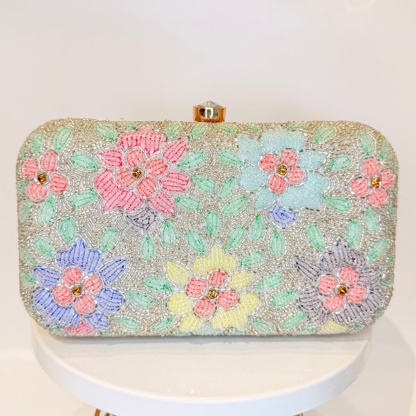 Multicolor Floral Clutch - Silver
