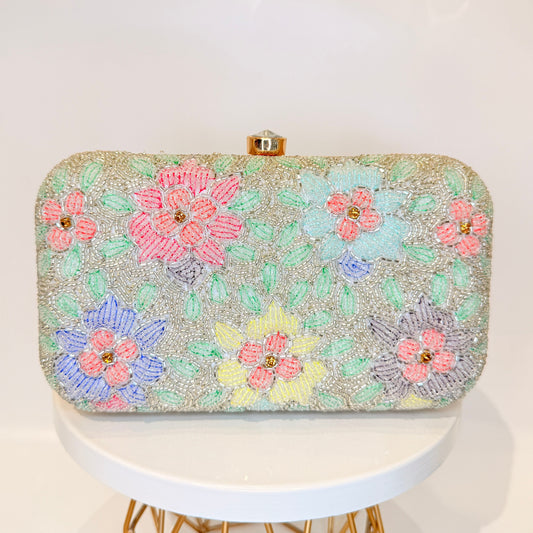 Multicolor Floral Clutch - Silver