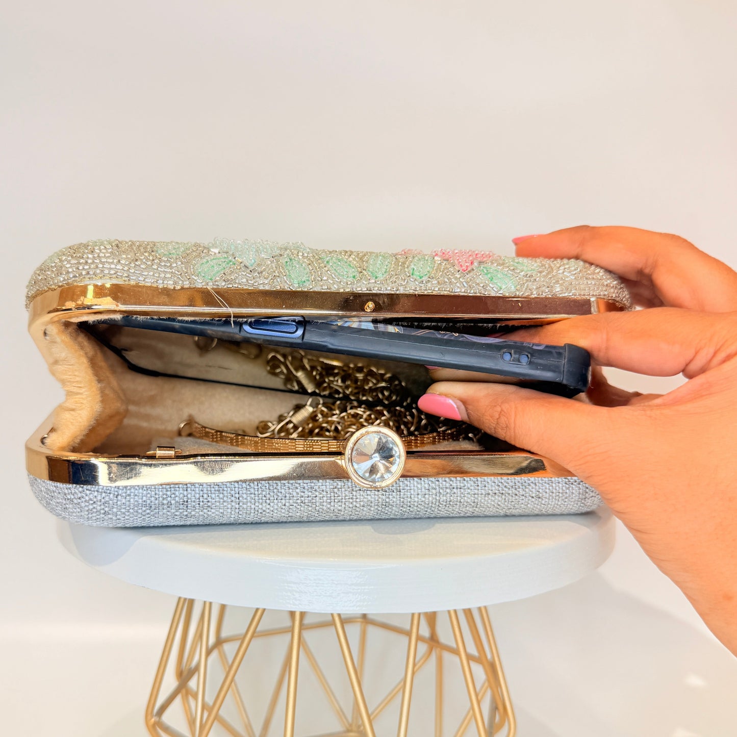 Multicolor Floral Clutch - Silver