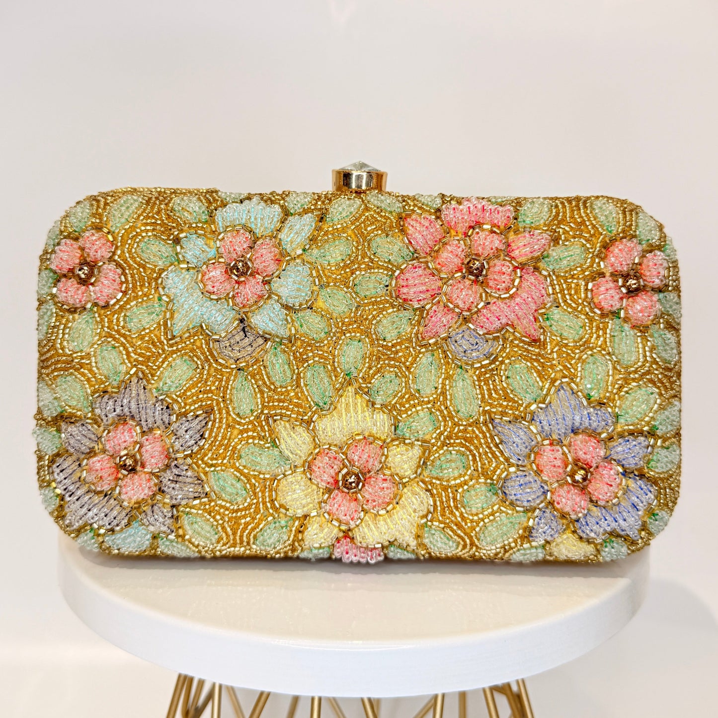 Multicolor Floral Clutch - Golden