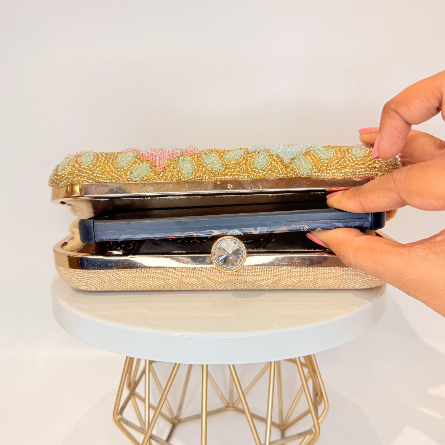 Multicolor Floral Clutch - Golden