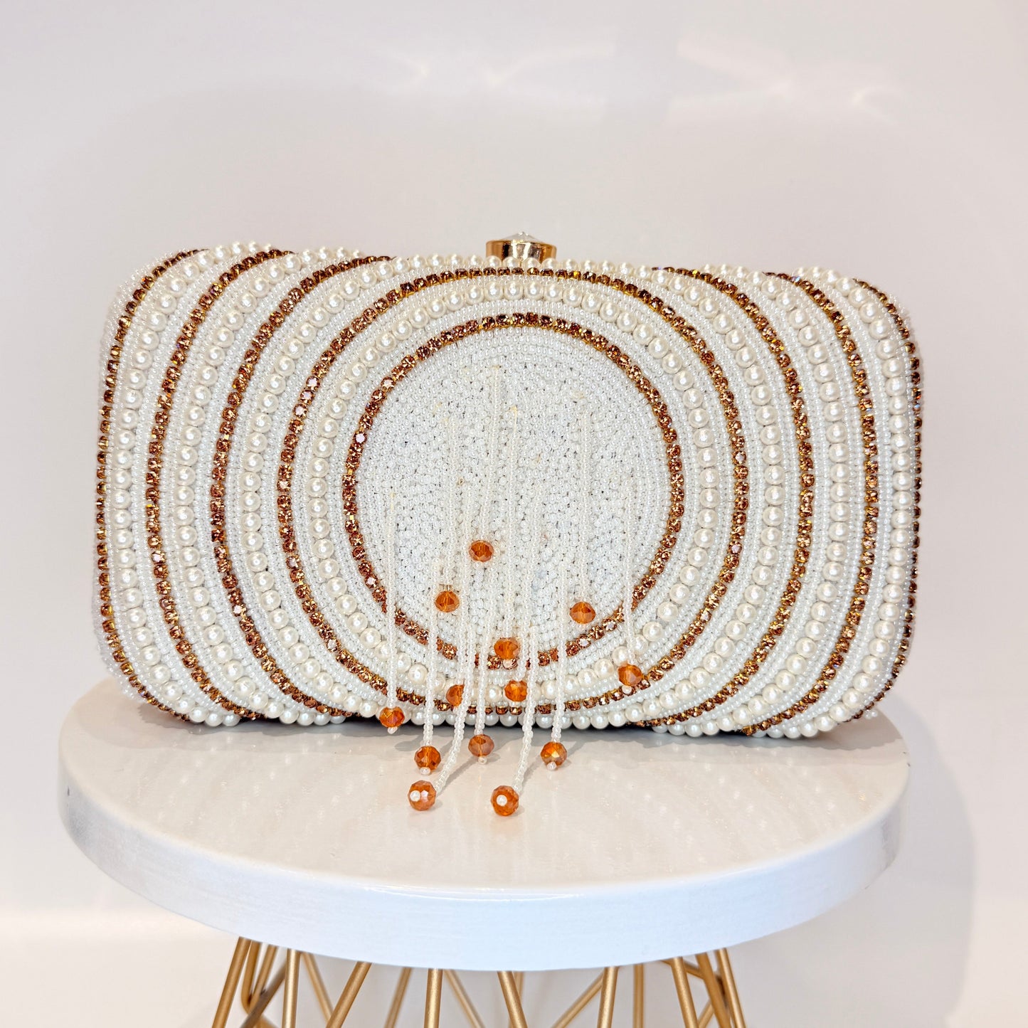 Anara White & Golen Tassel Clutch