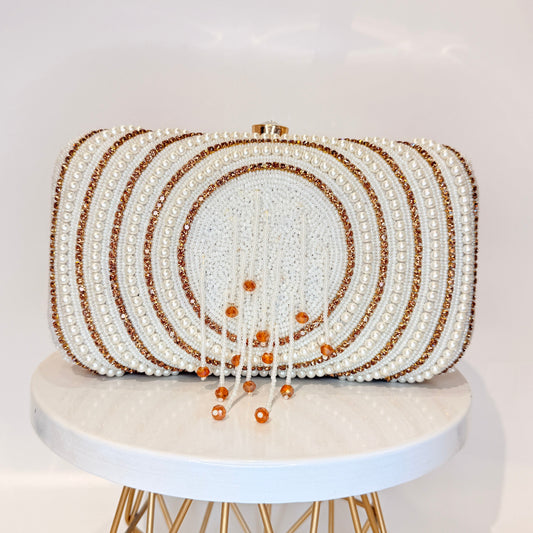 Anara White & Golen Tassel Clutch