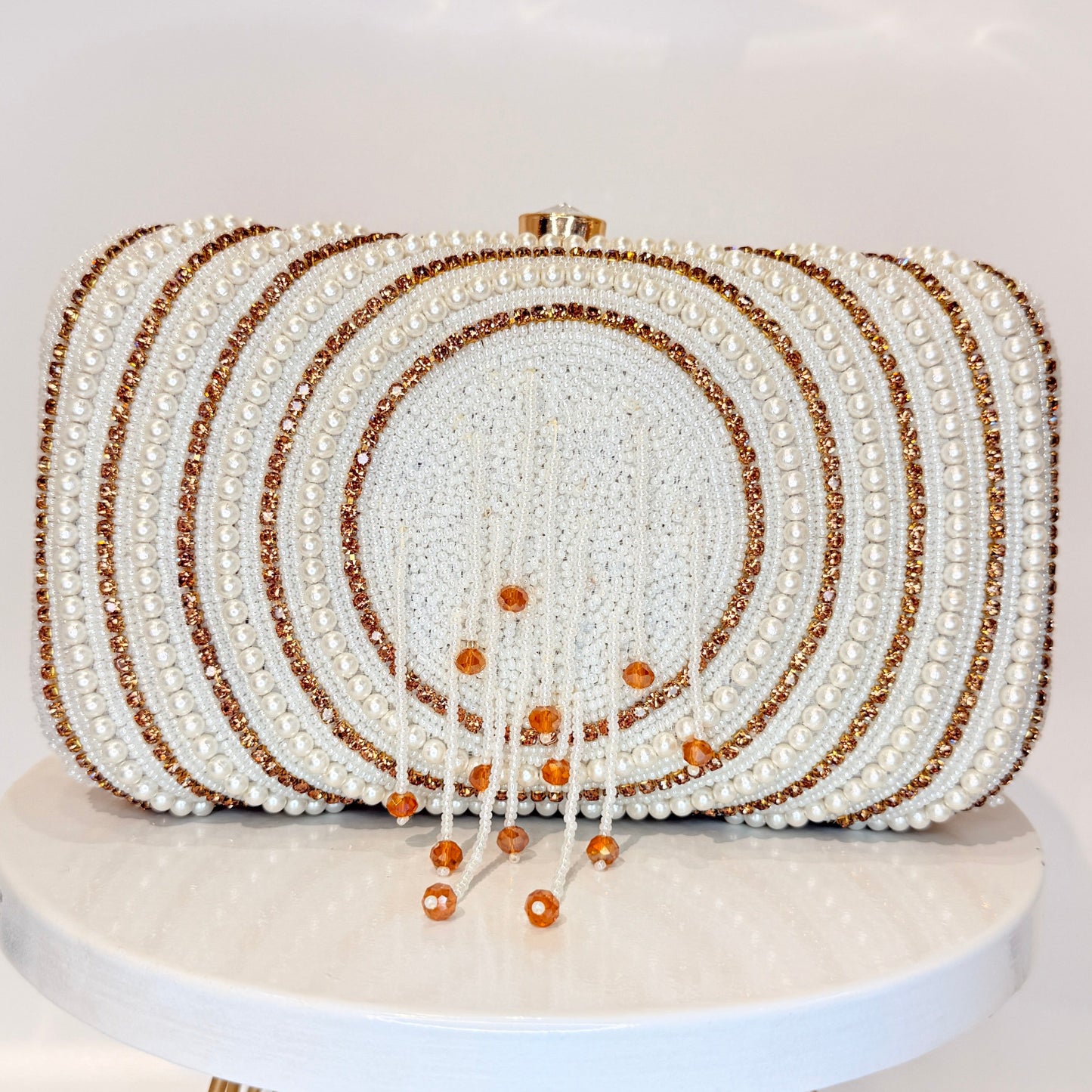 Anara White & Golen Tassel Clutch