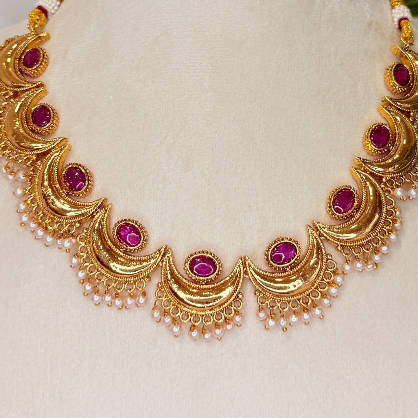 Madhudra Chandrakor Necklace with Pink Stones