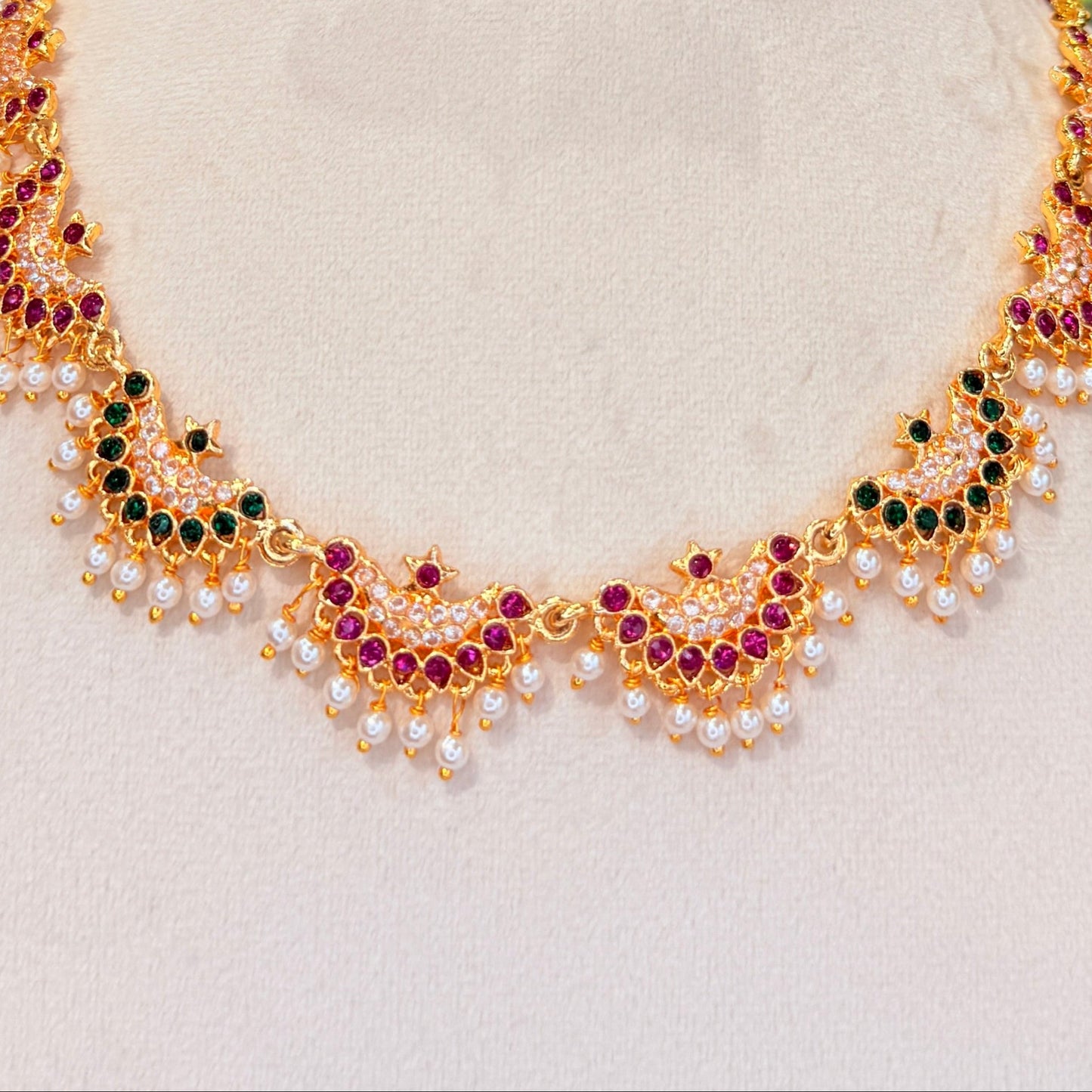 Gopika Necklace with Pink & Green Stone
