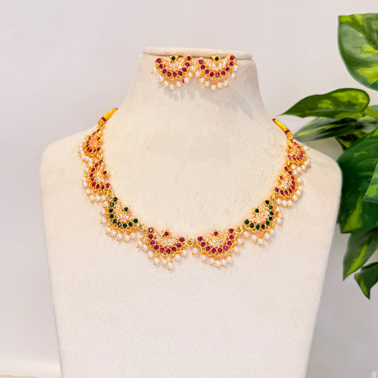 Gopika Necklace with Pink & Green Stone