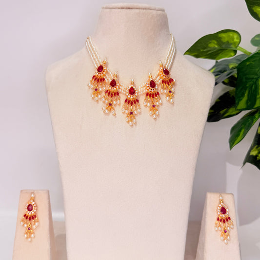 Pankhudi Chinchpeti Necklace - Rani Pink