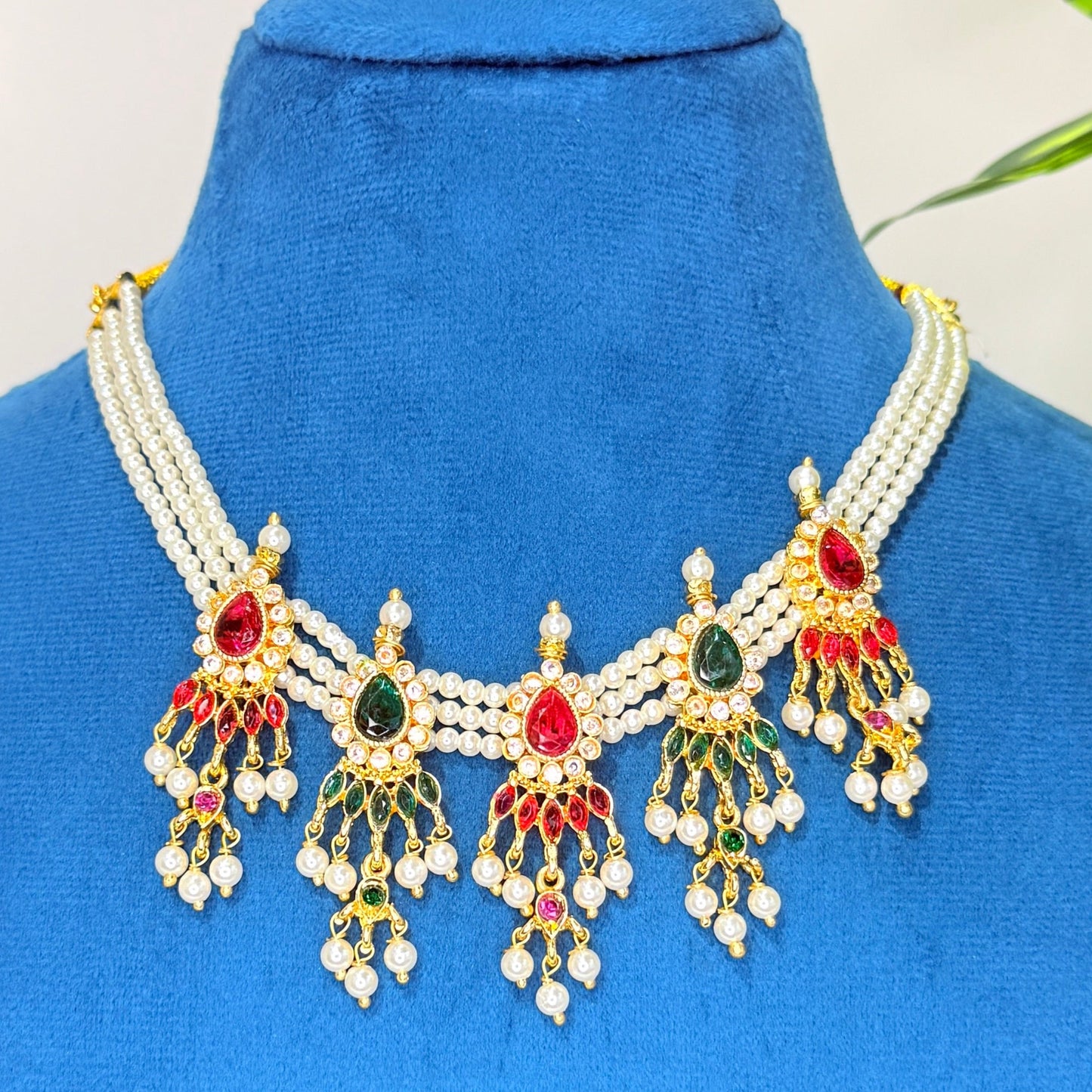 Pankhudi Chinchpeti Necklace - Pink & Green