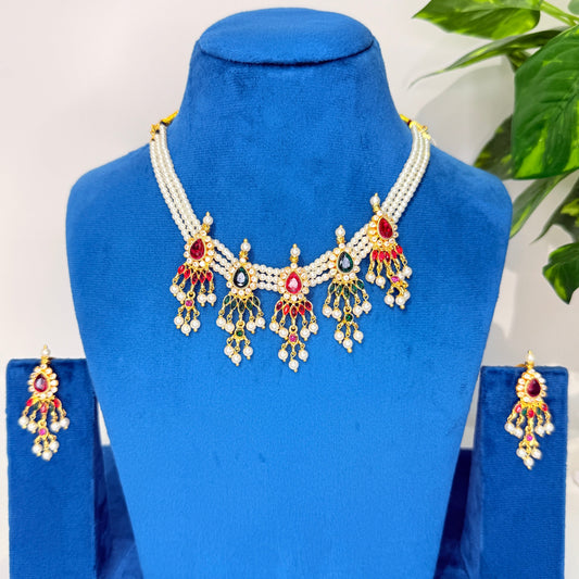 Pankhudi Chinchpeti Necklace - Pink & Green