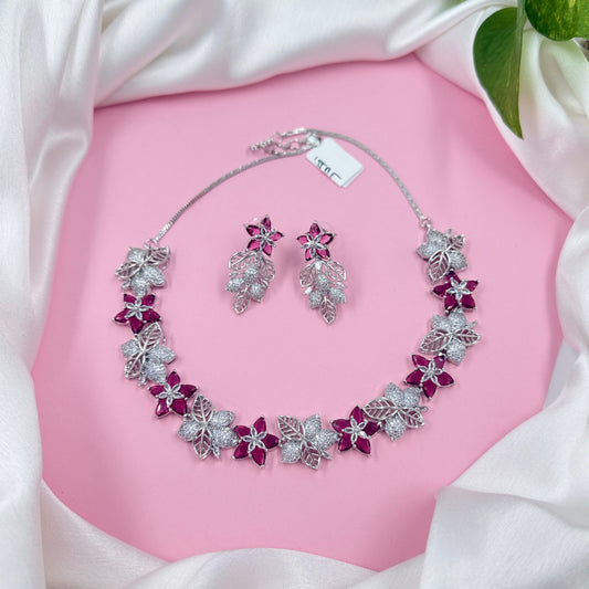 Floral Red American Diamond Necklace