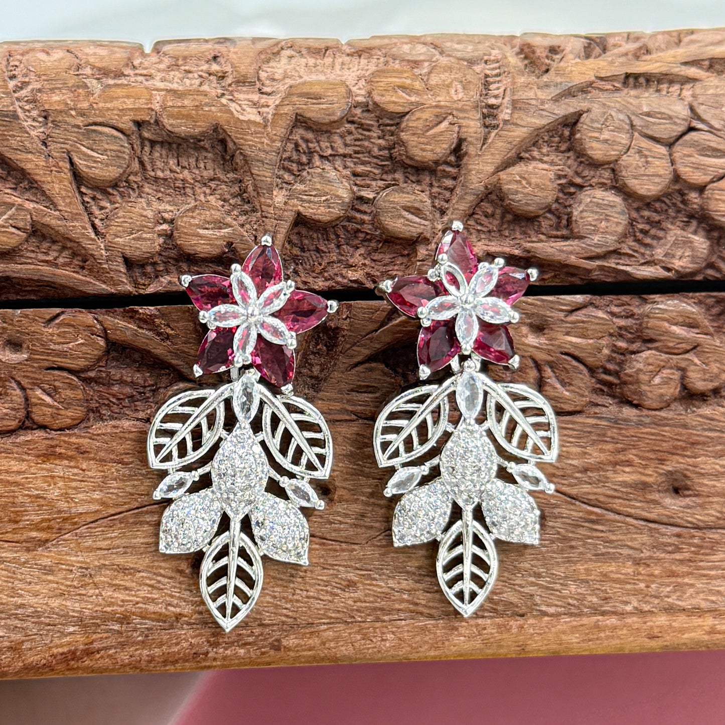 Floral Red American Diamond Necklace