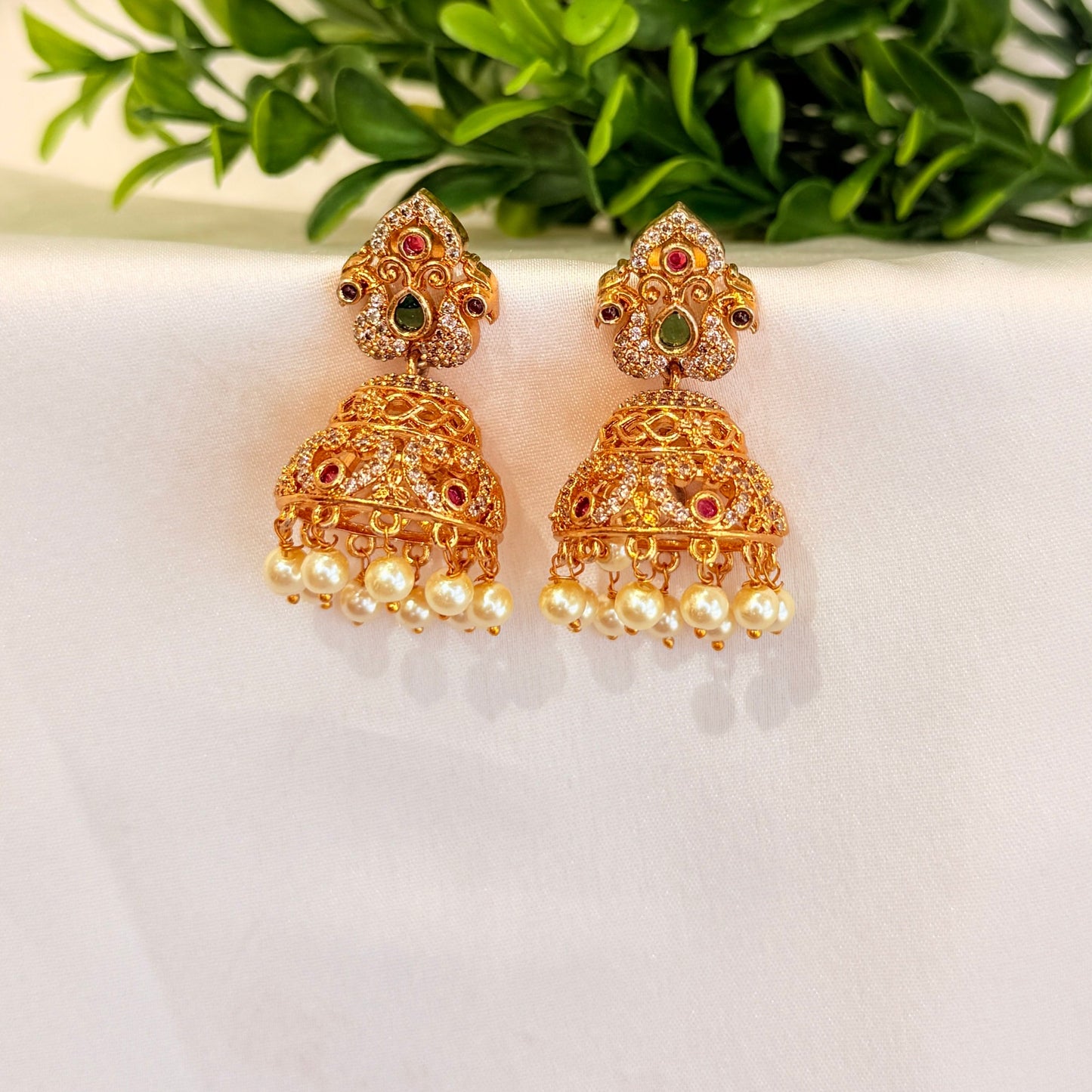 Peacock Multicolour Jhumka with Pearls