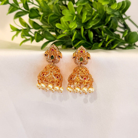 Peacock Multicolour Jhumka with Pearls