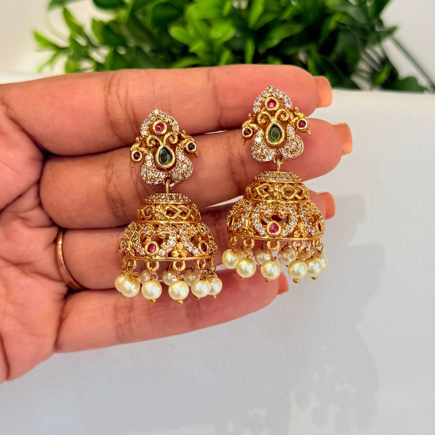 Peacock Multicolour Jhumka with Pearls