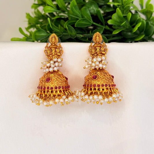 Lakshmi Pearl Jhumka with Pink Stone