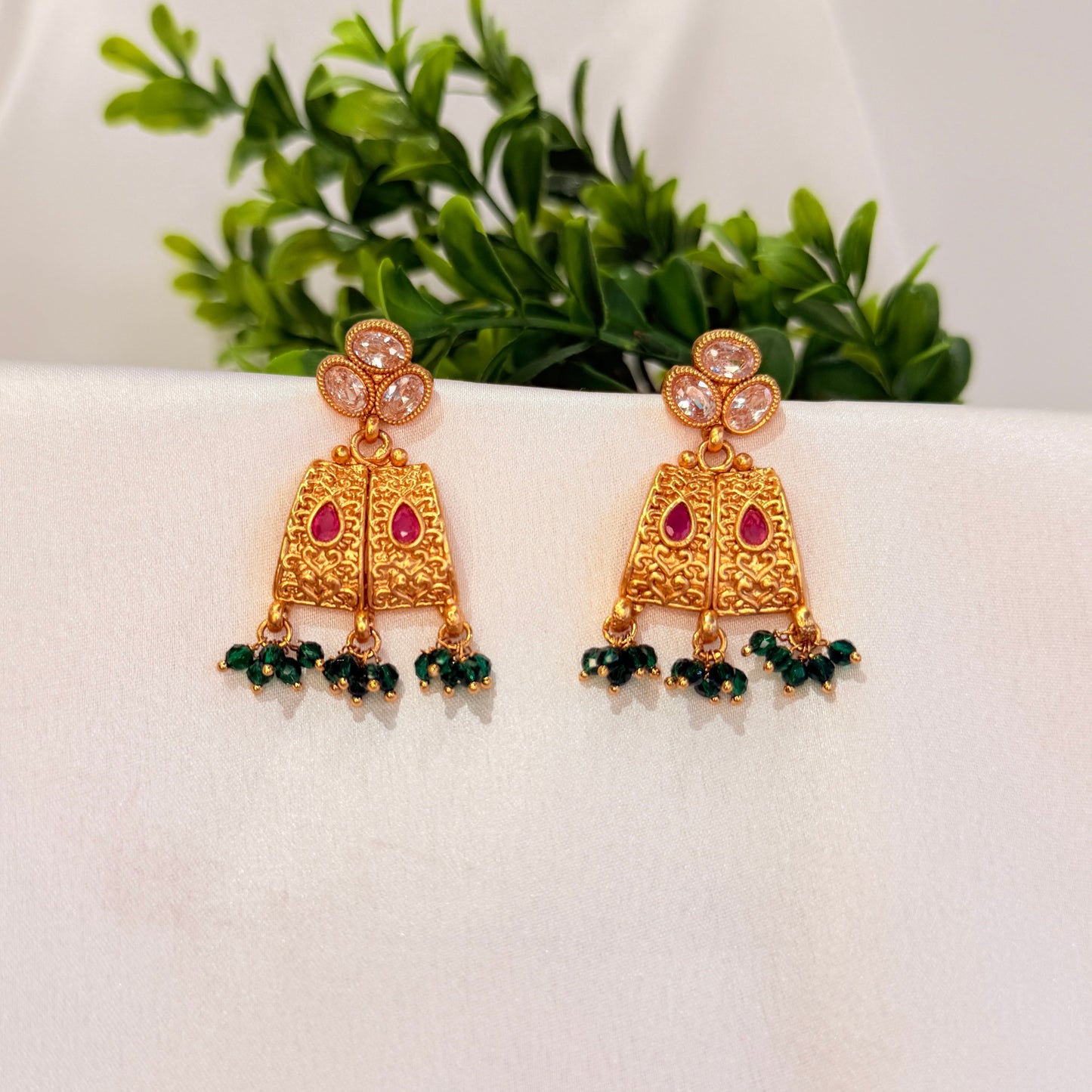 Eshaya Earring with Green beads tassels
