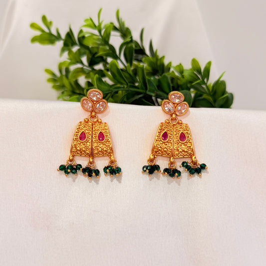 Eshaya Earring with Green beads tassels