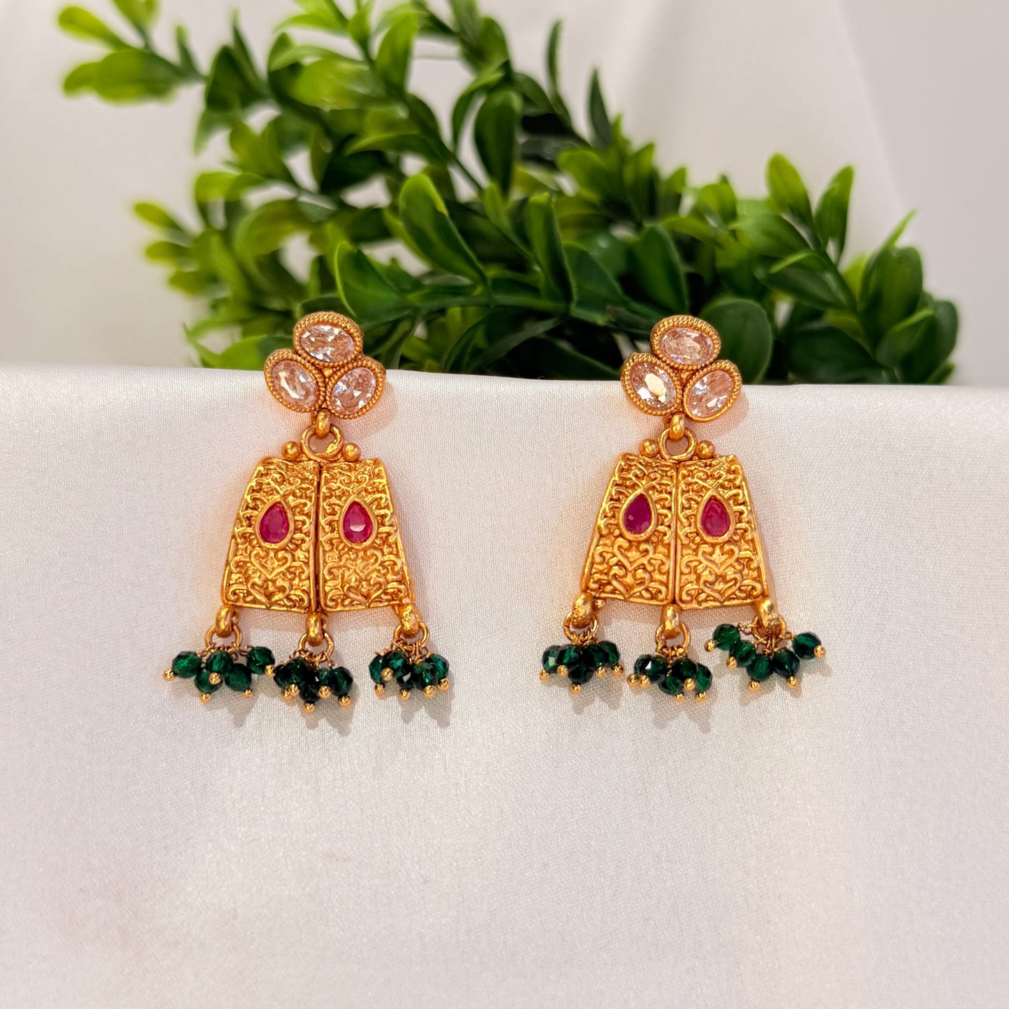 Eshaya Earring with Green beads tassels
