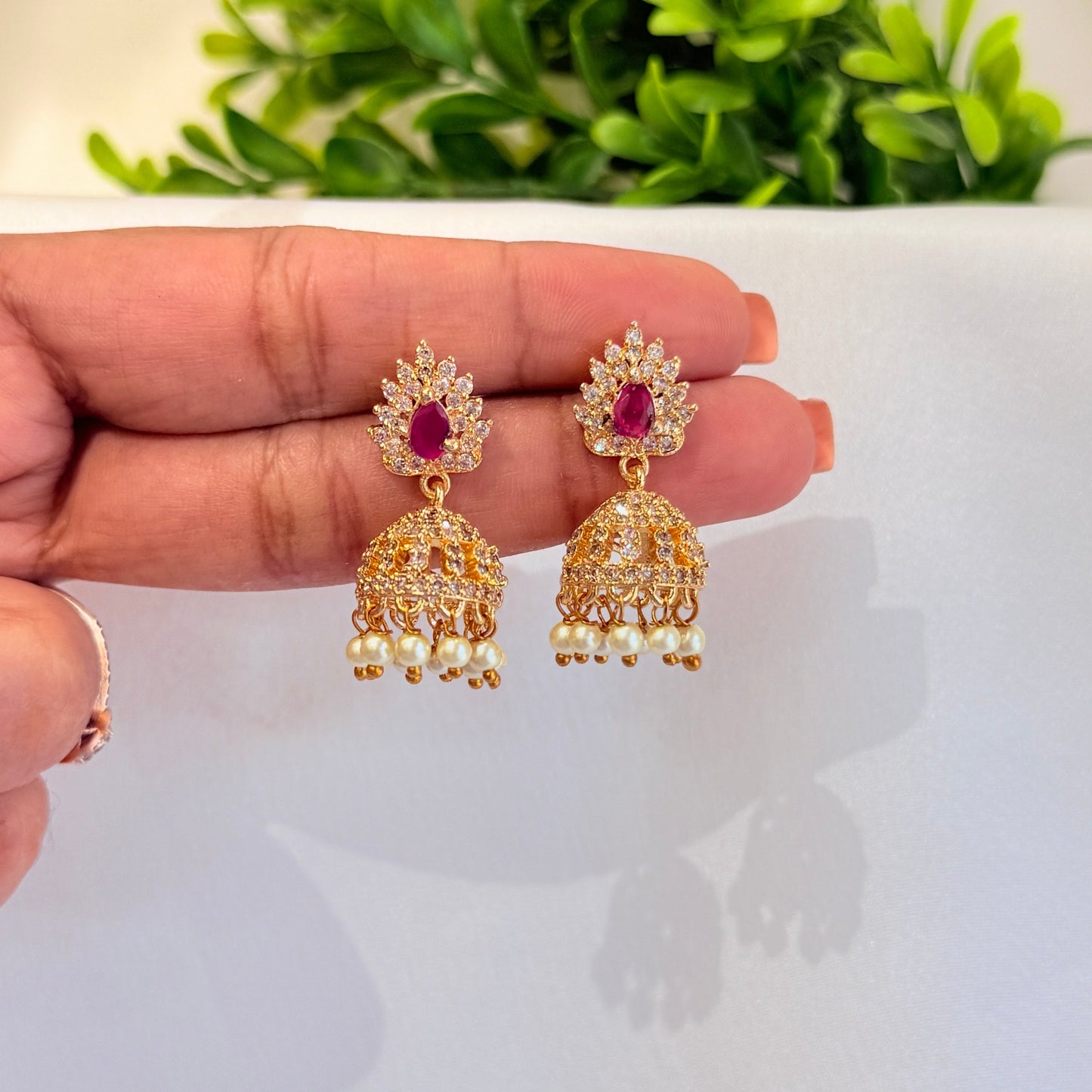 Mini Jhumka with Pink Stone