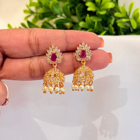 Mini Jhumka with Pink Stone