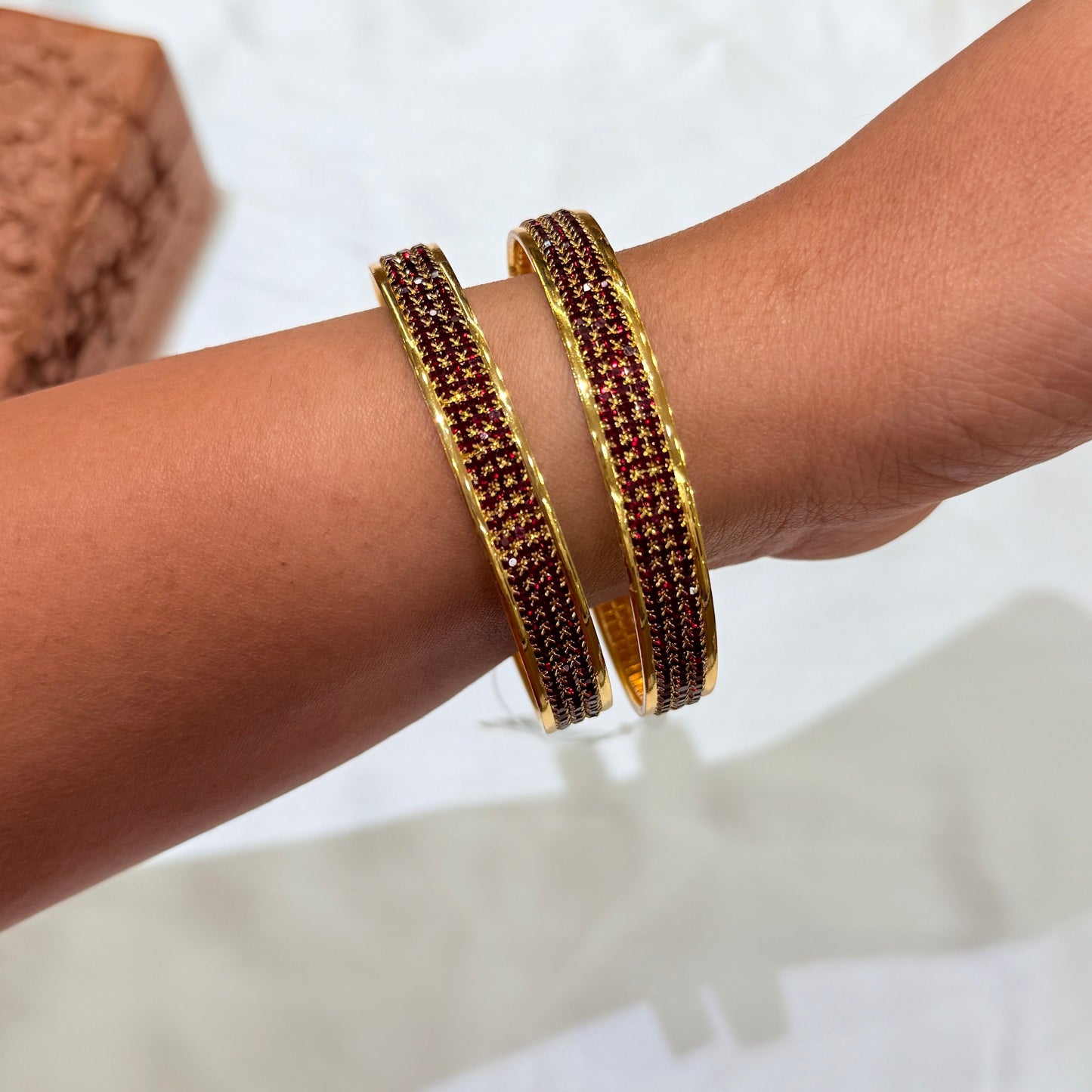 Vedika Golden Bangle With Red Stone