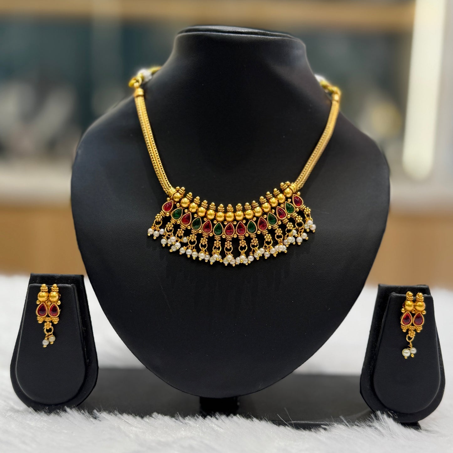 Red & Green Stone Necklace