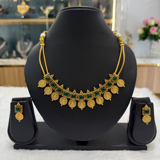 Lakshmi Coin Cluster Necklace - Green