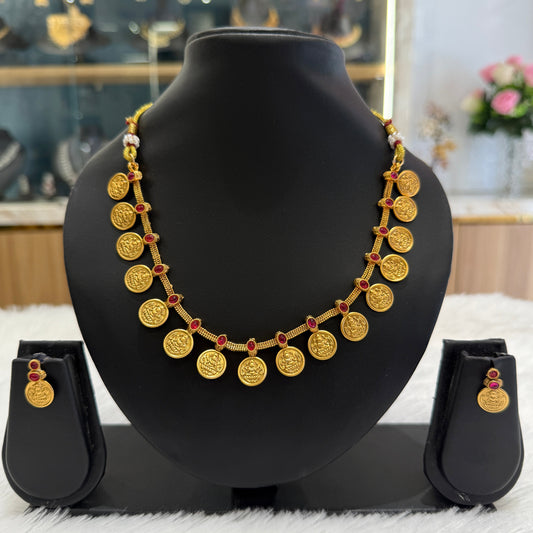 Red Lakshmi Coin Necklace