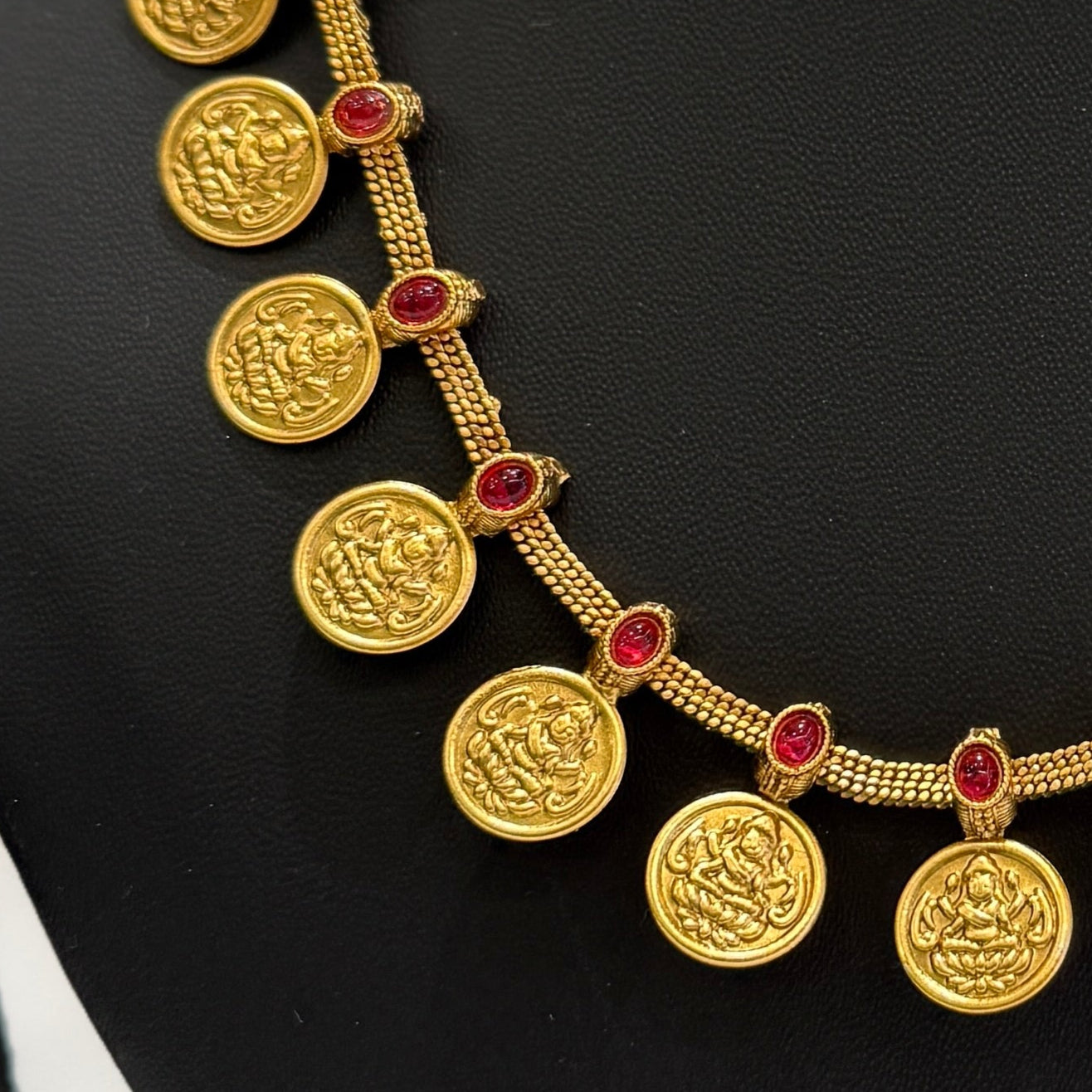Red Lakshmi Coin Necklace