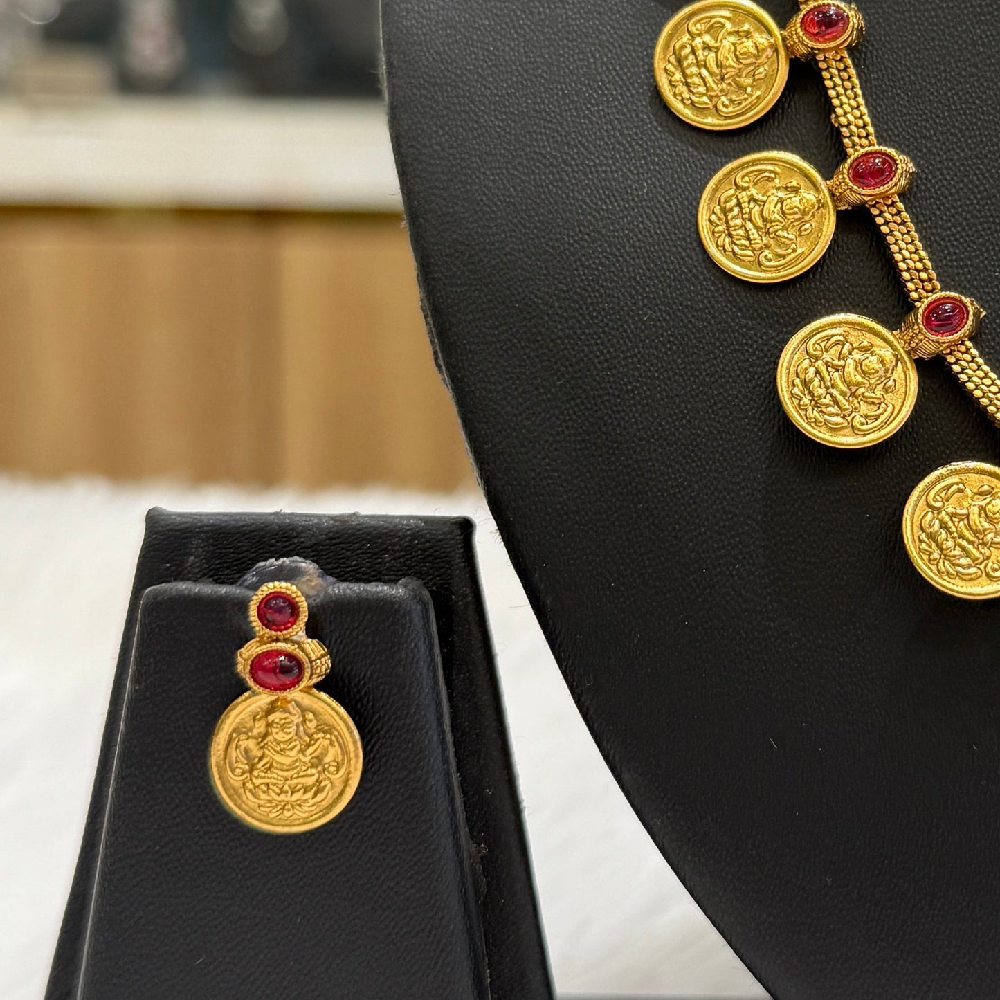 Red Lakshmi Coin Necklace