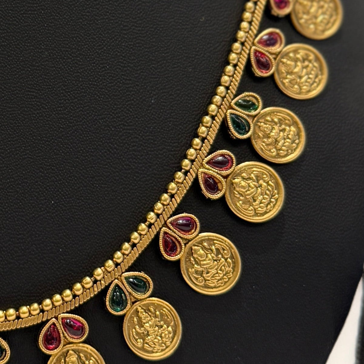 Red & Green Lakshmi Coin Necklace