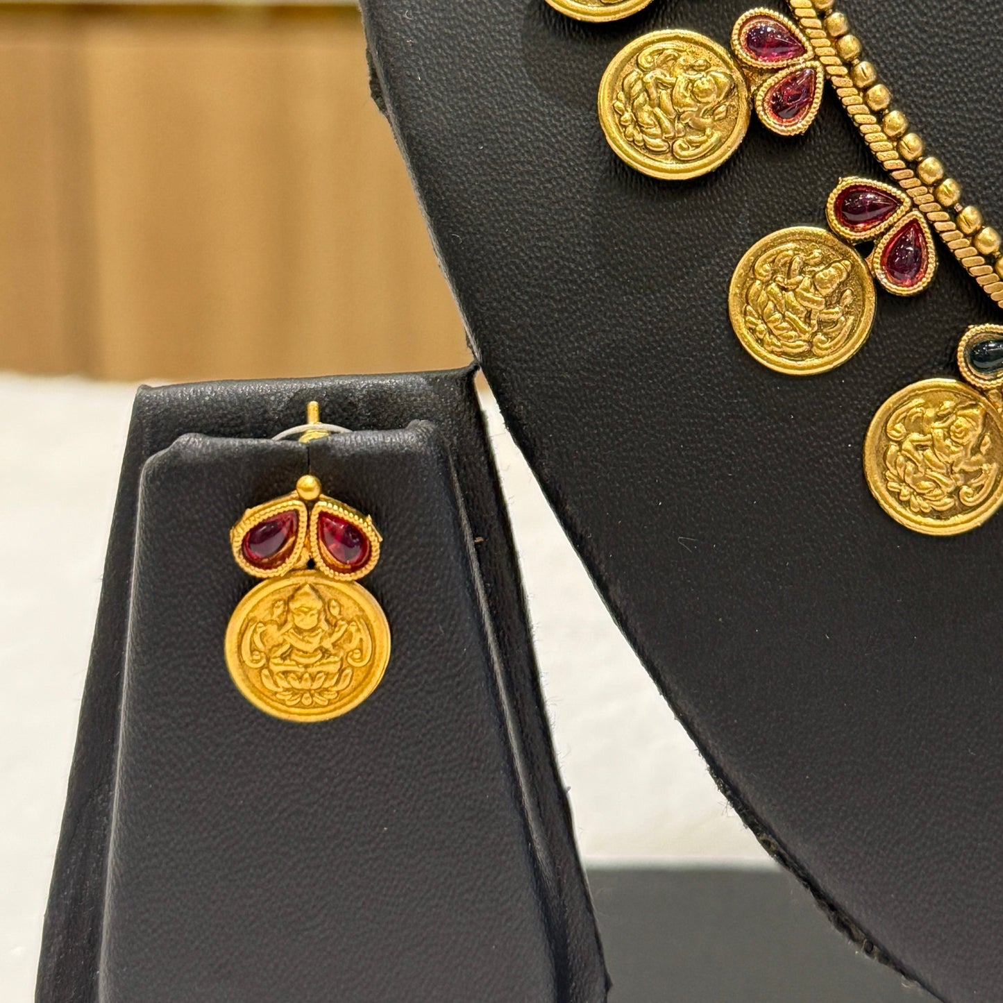 Red & Green Lakshmi Coin Necklace