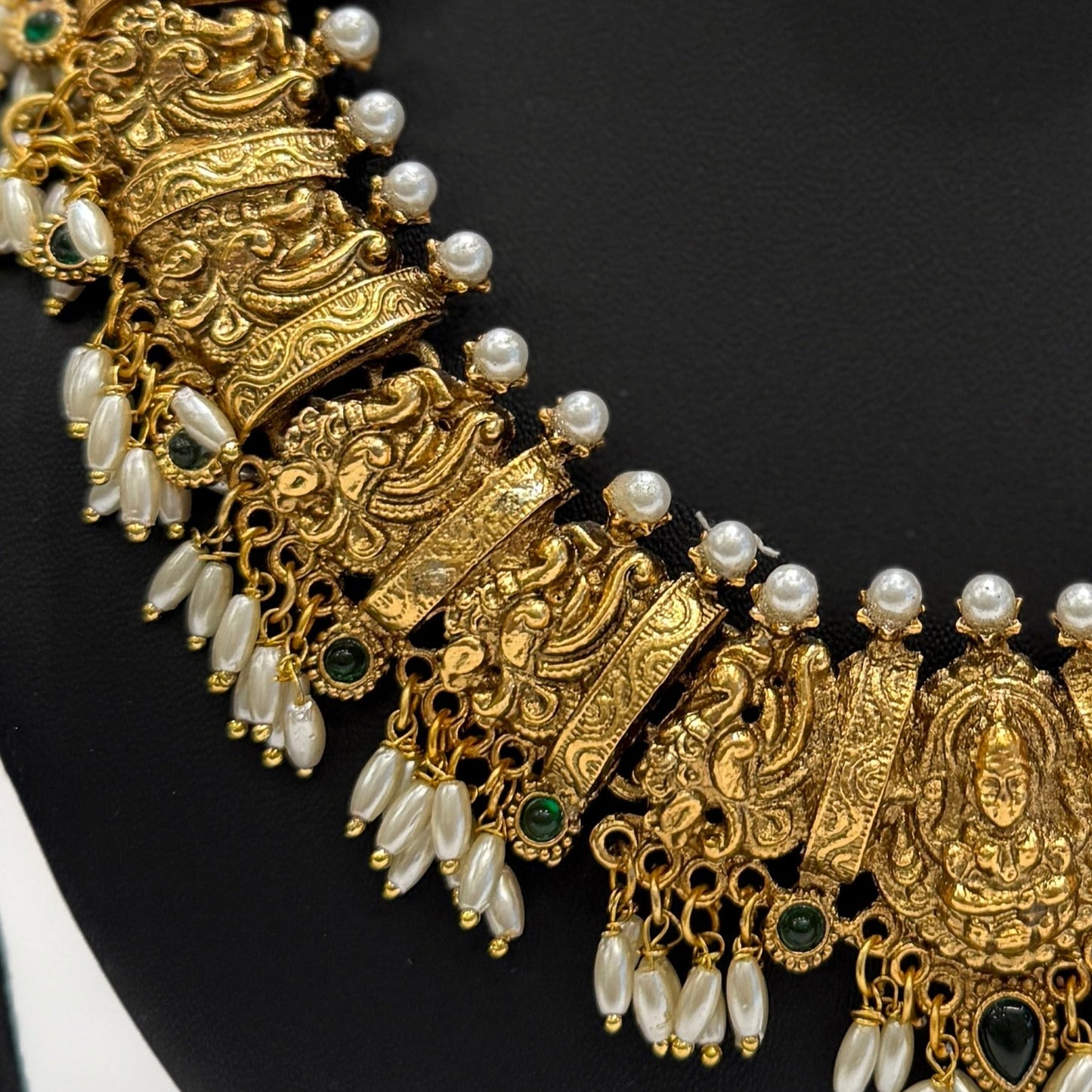 Antique Goddess Lakshmi Pearl Necklace - Green
