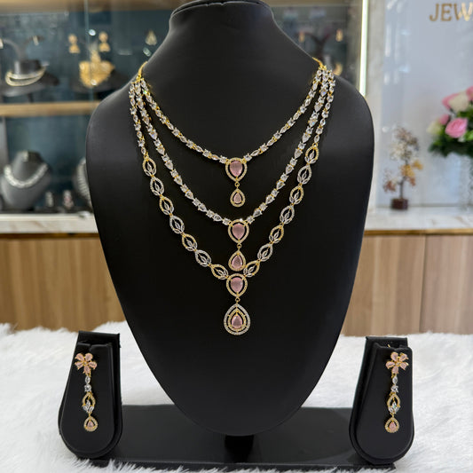 AD Triple layer Necklace - Pink