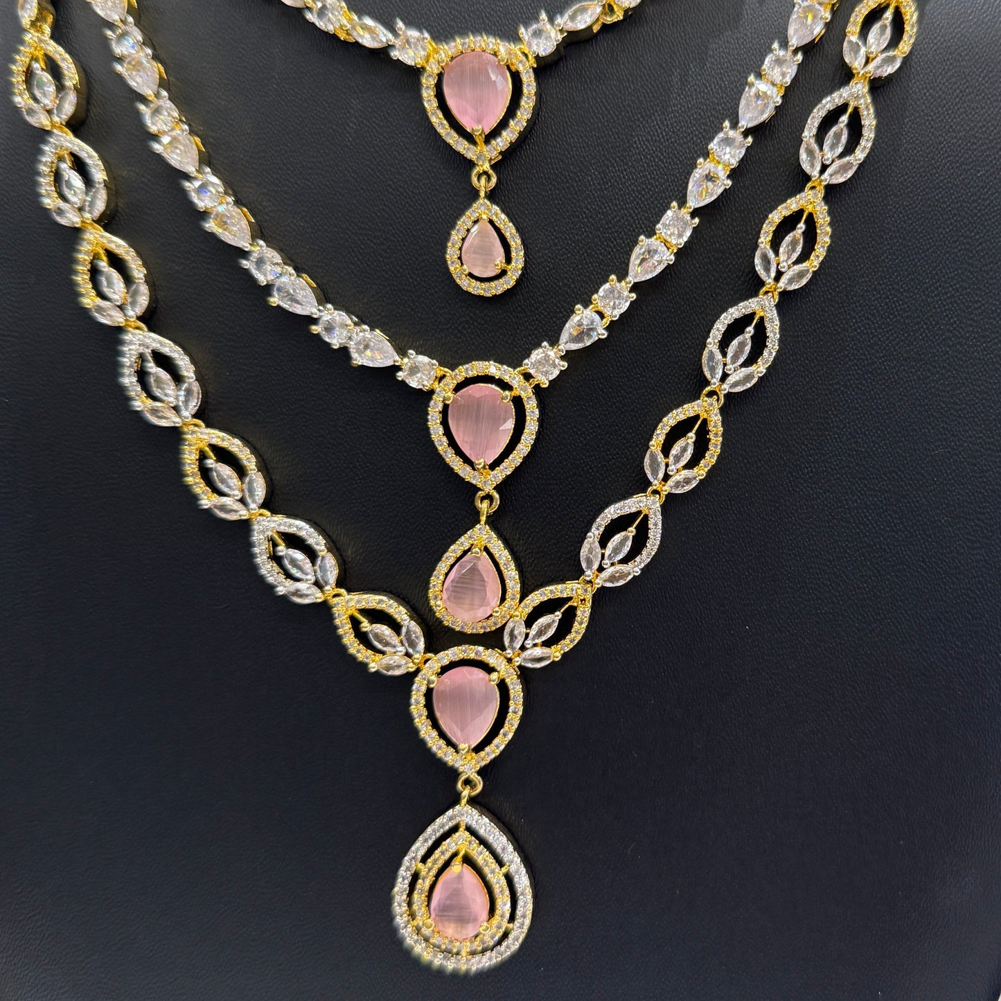 AD Triple layer Necklace - Pink