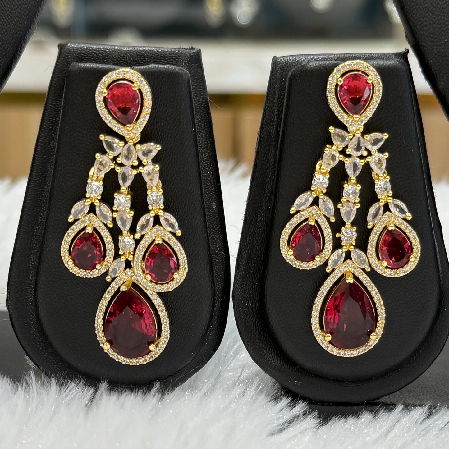 Premium Quality AD Tear Drop Necklace - Red