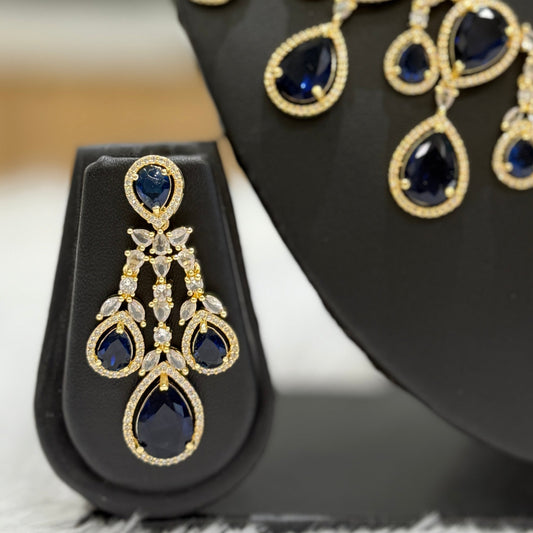 Premium Quality AD Tear Drop Necklace - Blue