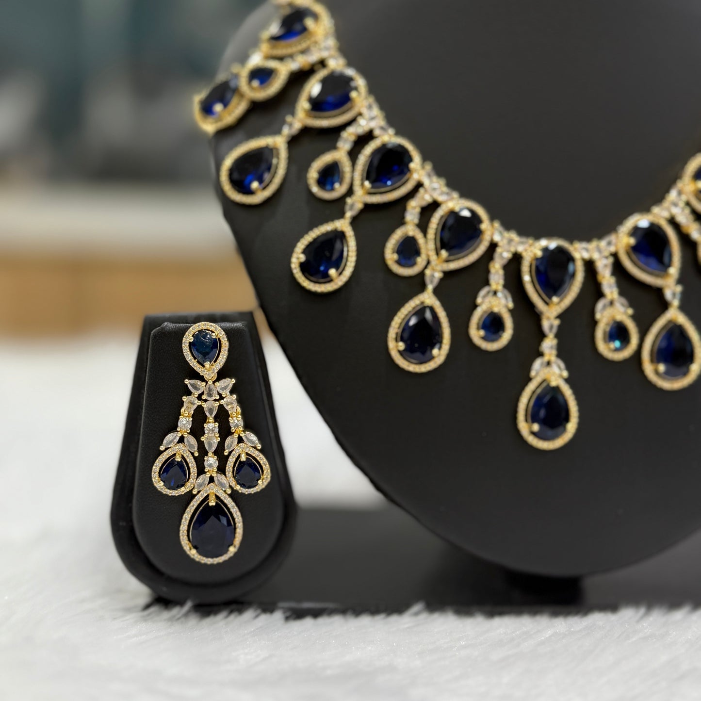 Premium Quality AD Tear Drop Necklace - Blue