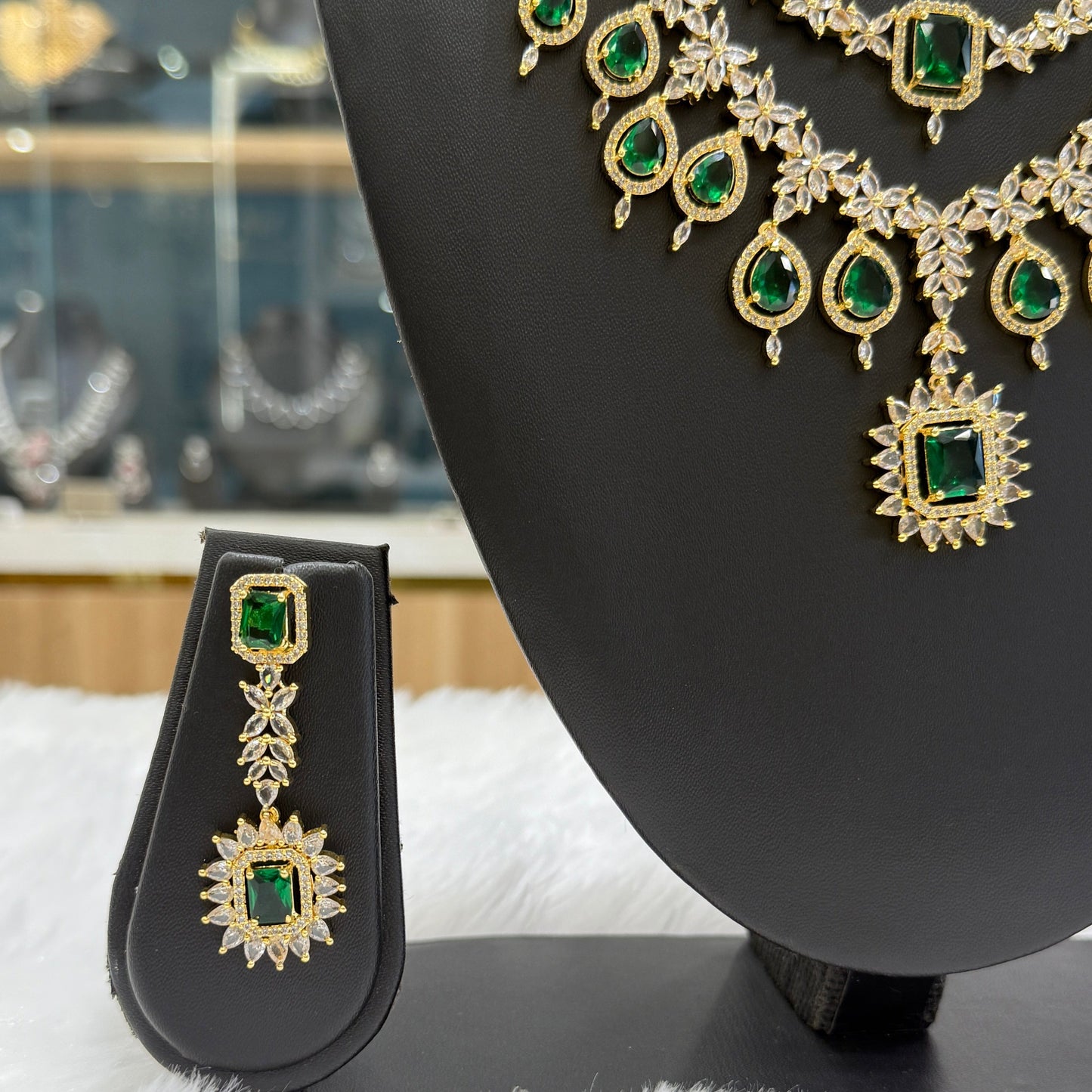 AD Double Layered Necklace - Emerald Green