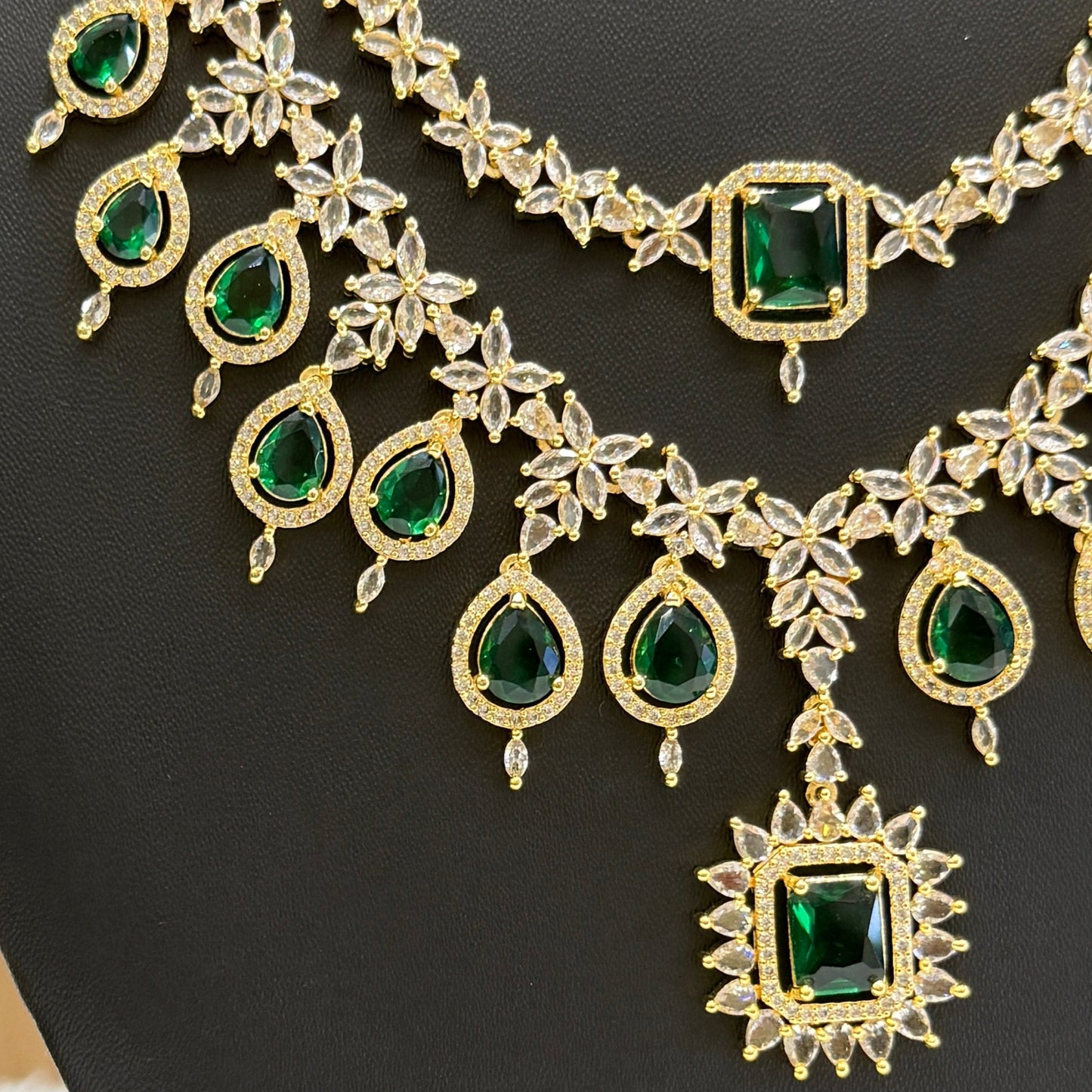 AD Double Layered Necklace - Emerald Green