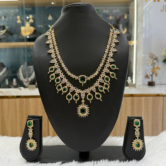 AD Double Layered Necklace - Emerald Green