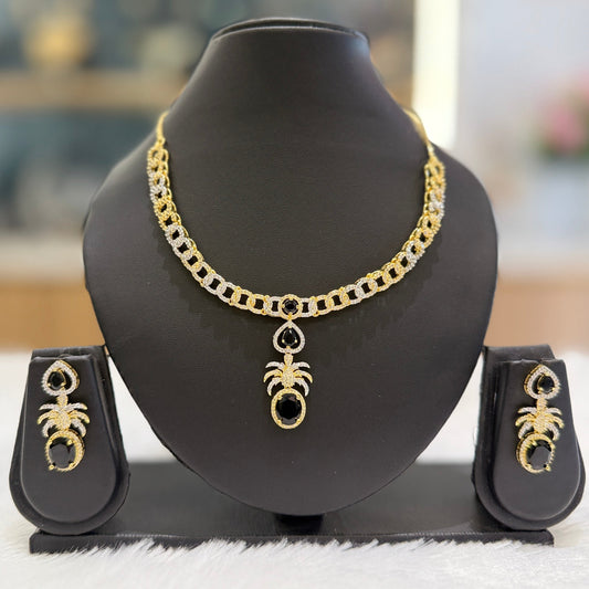 AD - Golden & Silver Necklace - Black